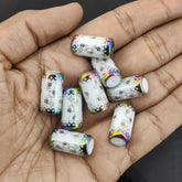 Plated Printed Premium Glass Beads (10 Pieces) 20x10 MM Multicolor Hole 1 MM Cylinder For Jewellery Making Arts Crafts (#Design5)